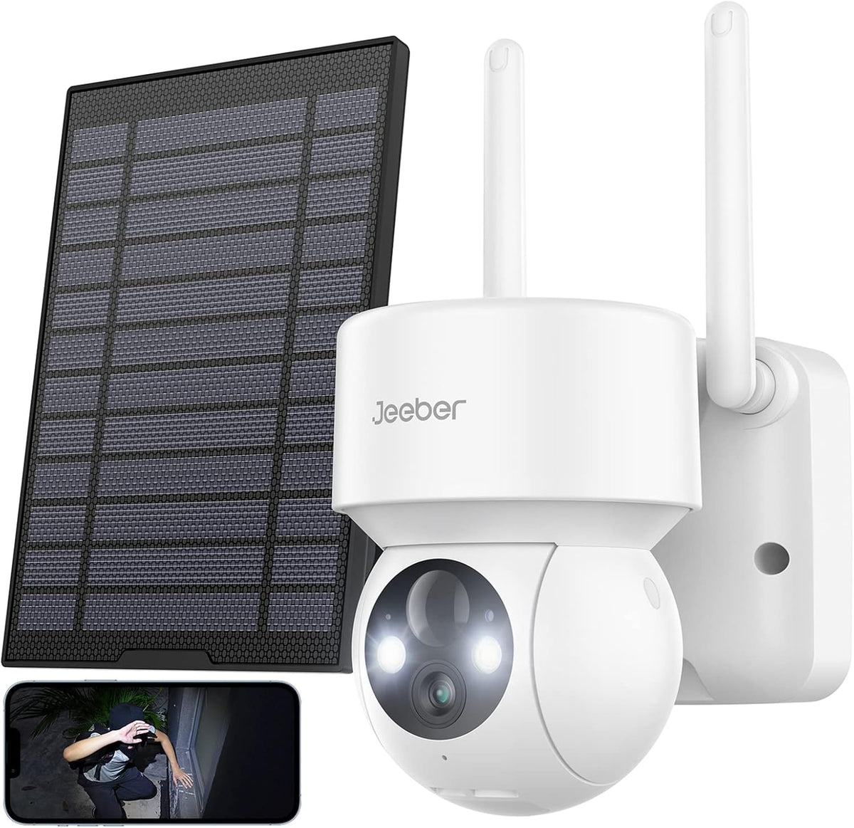 Solar Security Camera Outdoor Wireless WiFi with Spotlight and Siren, 360° PTZ Camera, 15000mAh Battery Solar Powered Camera with 1080P Color Night Vision, PIR Motion Detection, 2-Way Talk, IP65 L3691