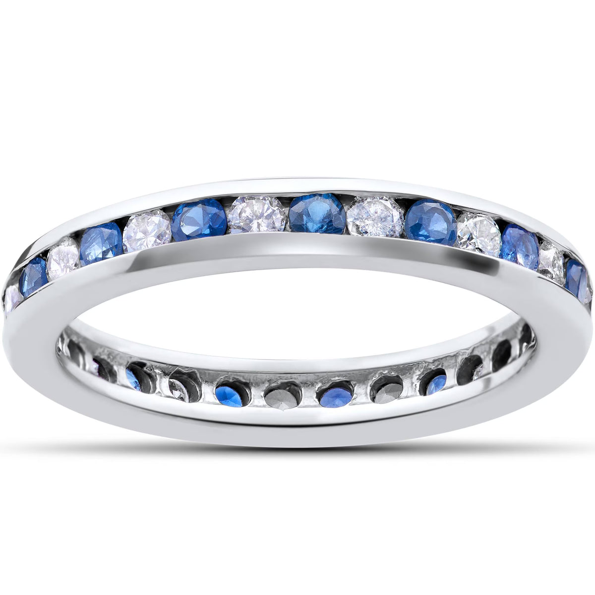 14K White Gold Diamond & Sapphire Eternity Ring P7653