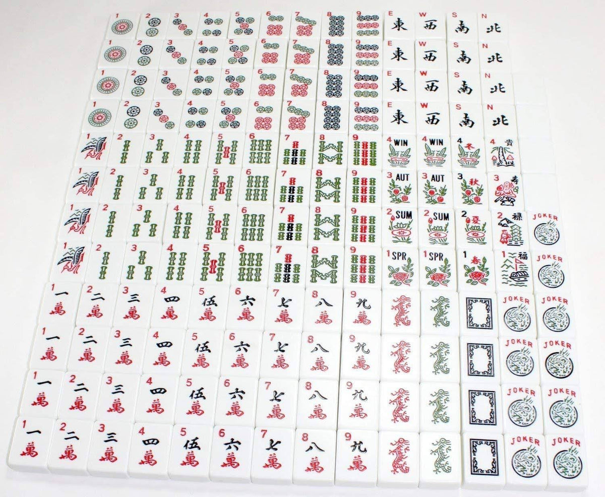 4 Color Pushers and 4 Color Racks + American mAh Jong Set Burgundy Red Bag 166 Tiles N1049
