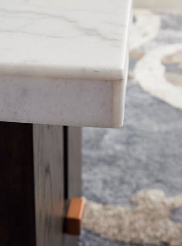 Traditional End Table with Marble Tabletop, Dark Brown & White P938