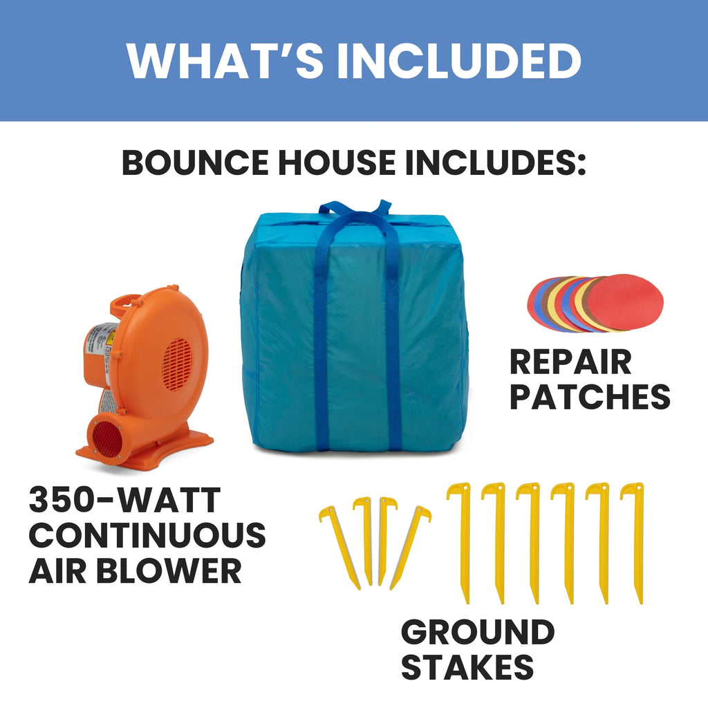 Inflatable Bounce House with Heavy Duty Blower, Ground Stakes, Repair Patches and Storage Bag H14417