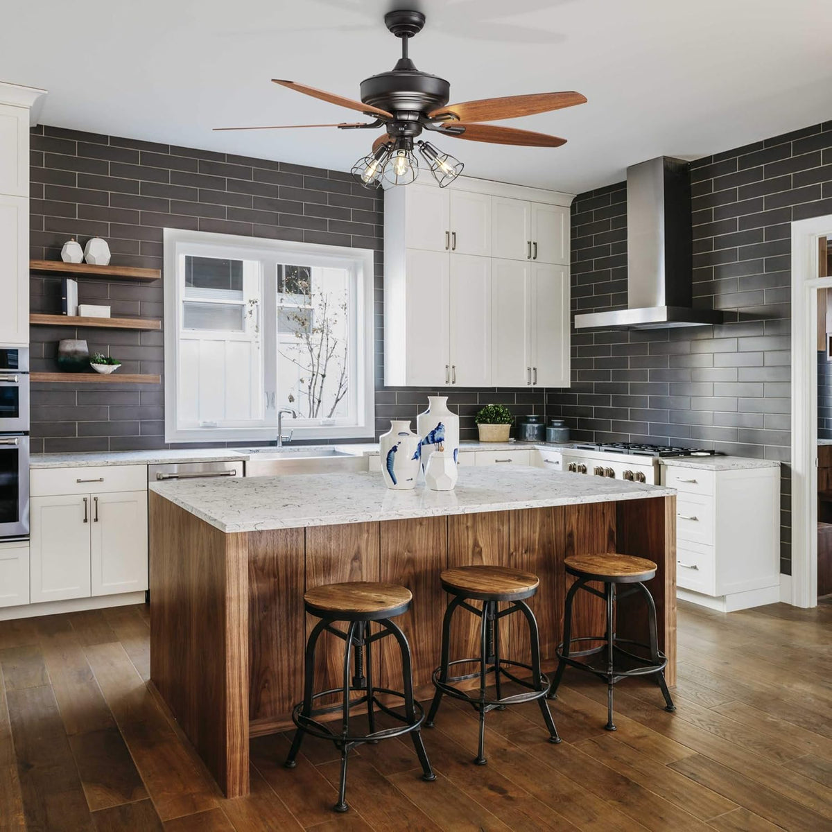 52-Inch Dark Brown Bronze Ceiling Fan with Lights and Remote I3588
