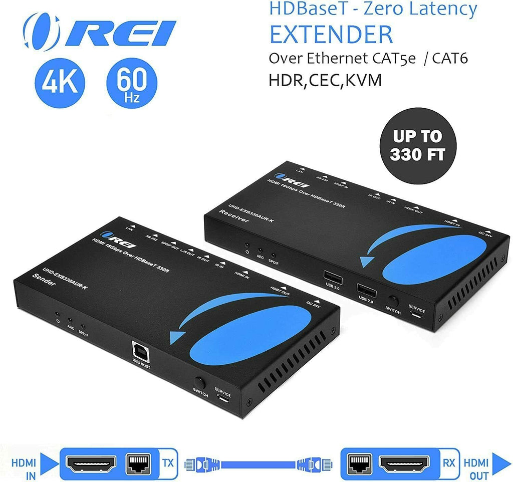 4K HDMI Extender Over Single CAT5e/6/7 Cable with HDR, KVM, CEC, ARC & IR Support, RS-232, Up to 330 Ft, Power Over Cable D81167