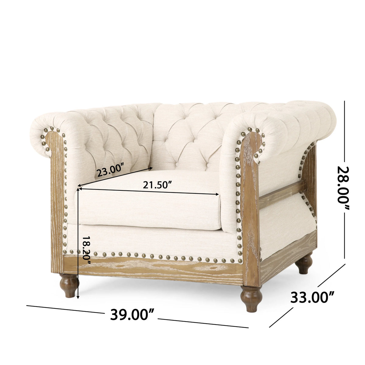 Beige and Dark Brown Fabric Chesterfield Club Chairs, Set of 2 H409939