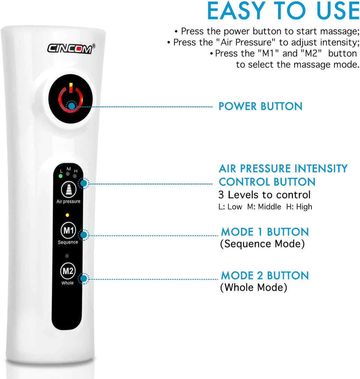 Leg Massager with Portable Handheld Controller - 2 Modes & 3 Intensities (Black) L74356