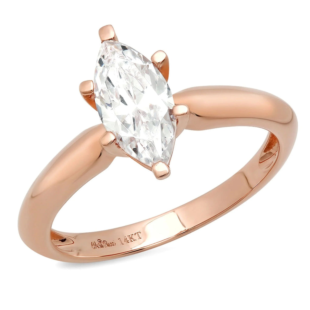 Marquise Cut Clear Simulated Diamond 14k Pink Rose Gold Solitaire Ring G83850