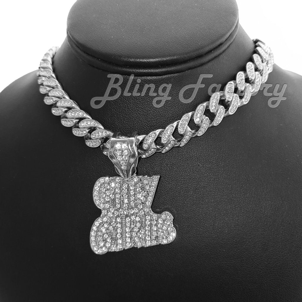 Pendant & 16" ~ 24" Full Iced Cuban Chain Necklace U422959
