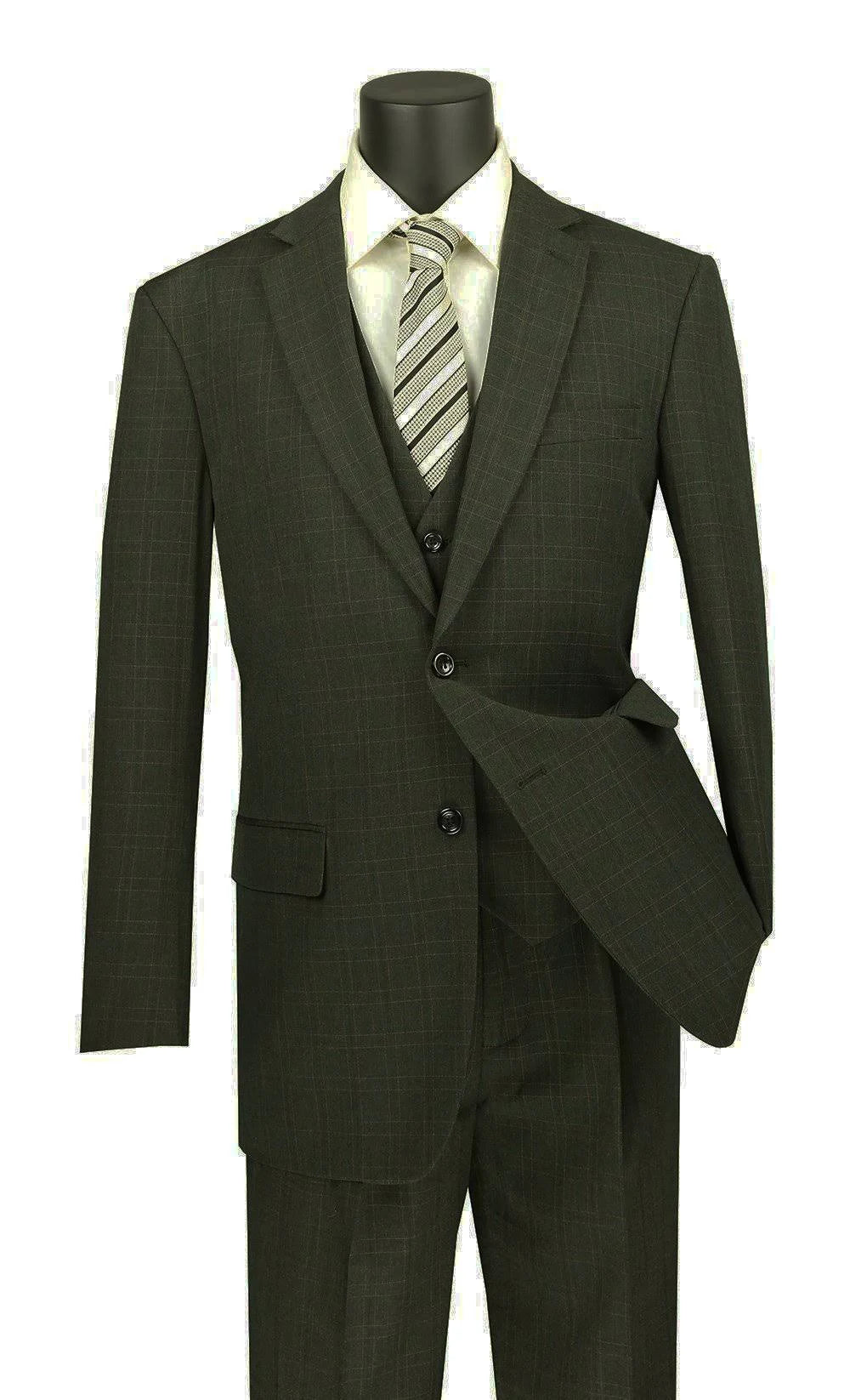 Olive Glen Plaid Regular Fit Suit 3 Piece 46 Long 40 Waist G71432