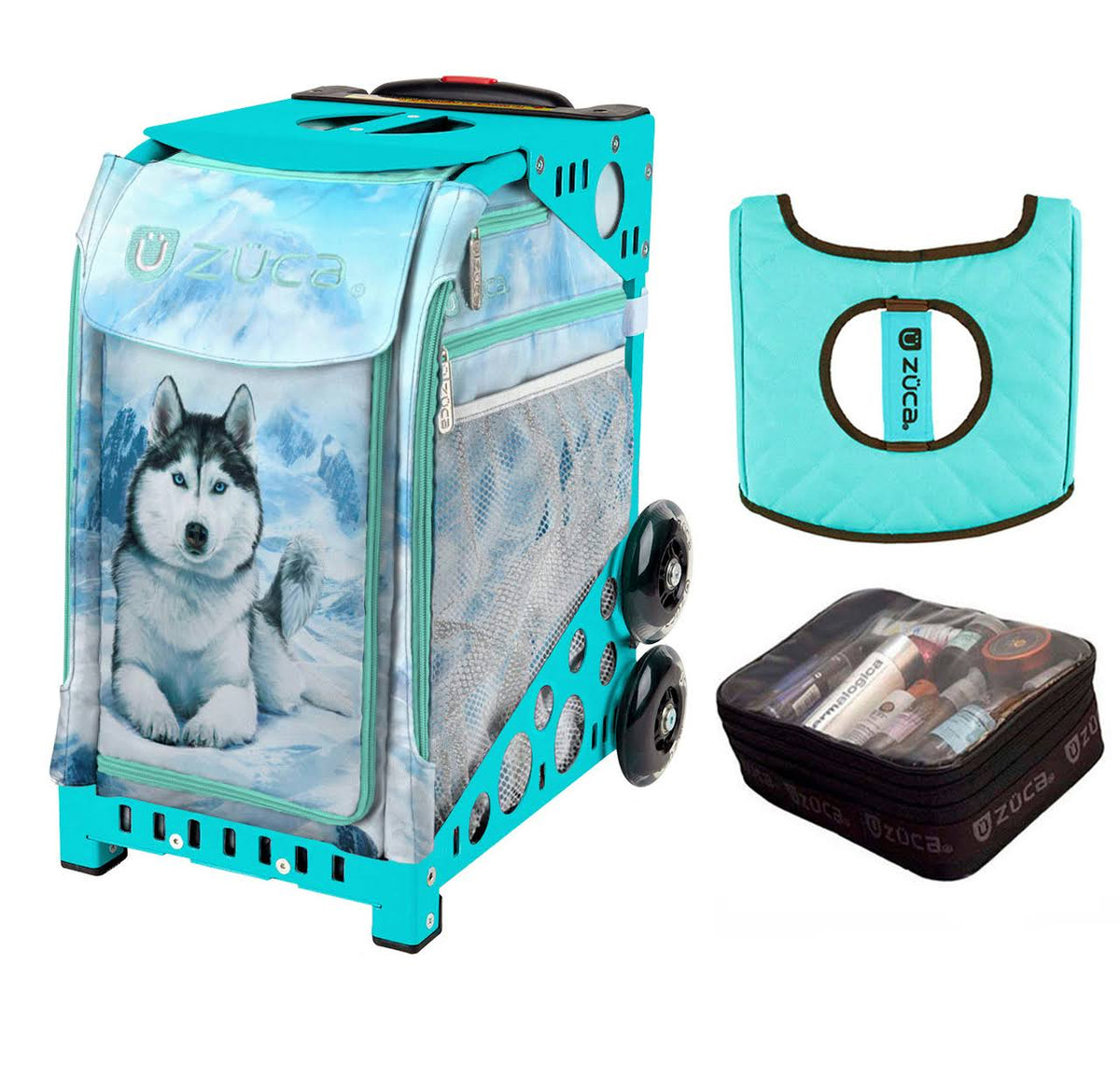 Husky with Turquoise Frame Seat Cover and Utility Pouch A6089