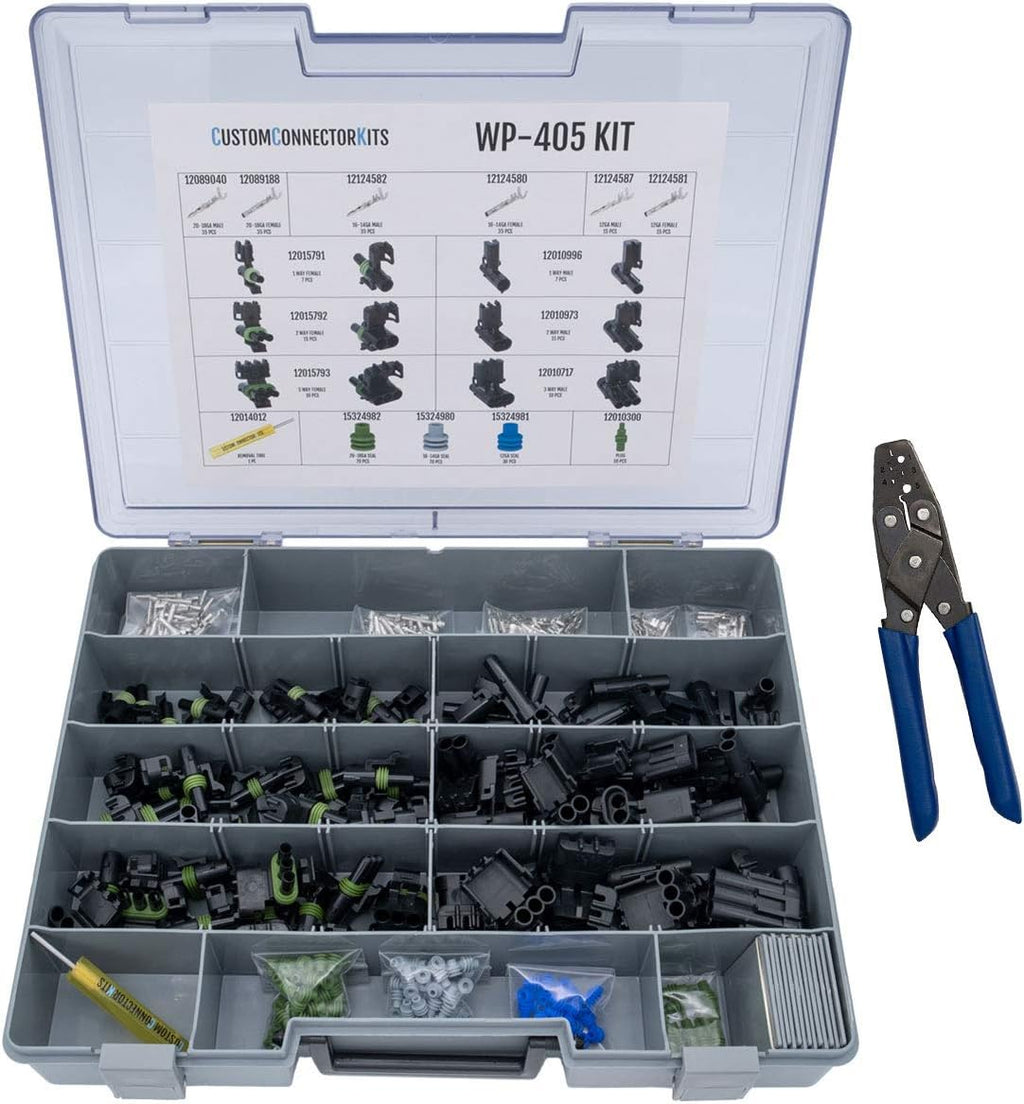 405 Piece Weatherproof Automotive Electrical Connector Kit with T-18 Crimp Tool T91241