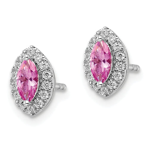 14 Karat White Gold Lab Grown Diamond and Lab Created Pink Sapphire Post Earrings B323