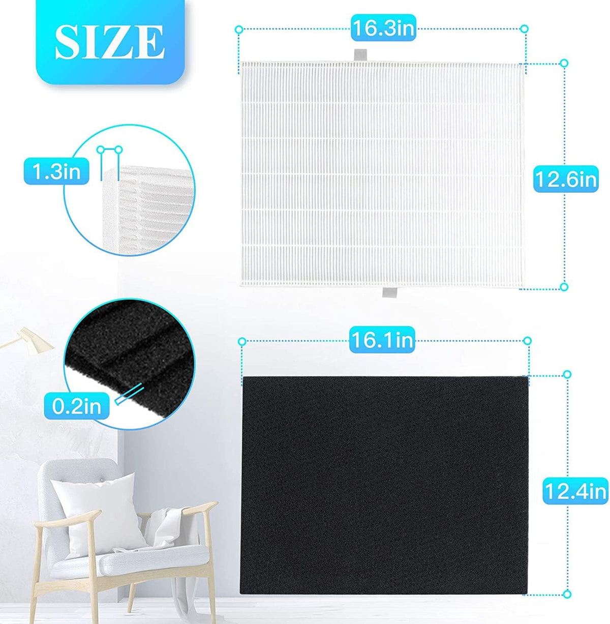 2 Pack True HEPA Replacement Filter with 8 Activated Carbon Prefilters S888639