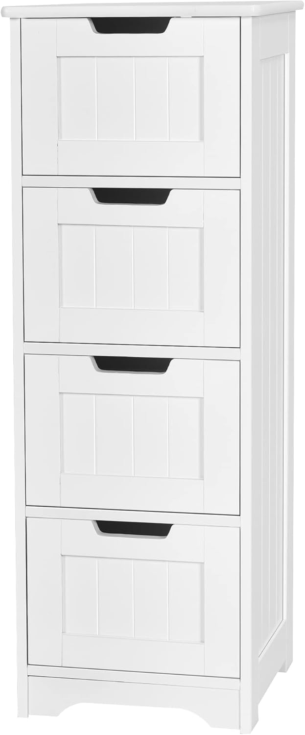 White 4 Drawer Wood Bathroom Floor Cabinet Y961