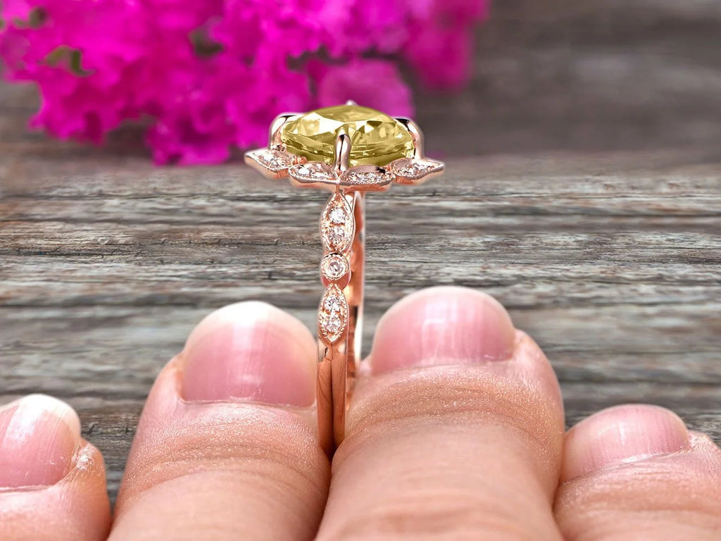 7mm Cushion Cut Champagne Diamond Moissanite Engagement Ring 2.05 Carat 10k Rose Gold O198426