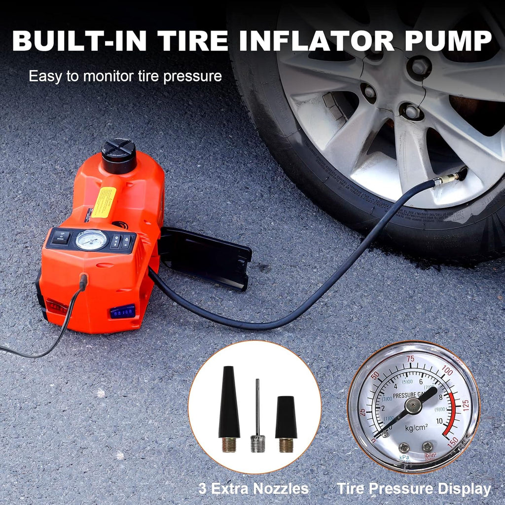 Electric Hydraulic Car Jack 5 Ton with Tire Inflator Pump and Electric Wrench T542060