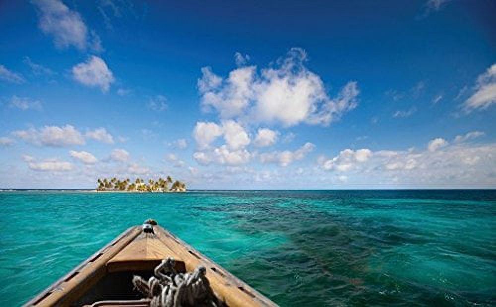 Tropical Paradise Poster Canoeing To Small Beach Island 24x36 P337