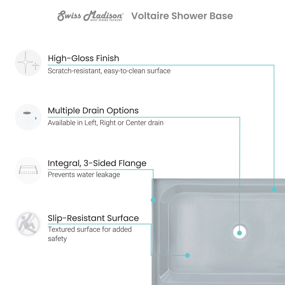Gray Single Threshold Shower Base H24182