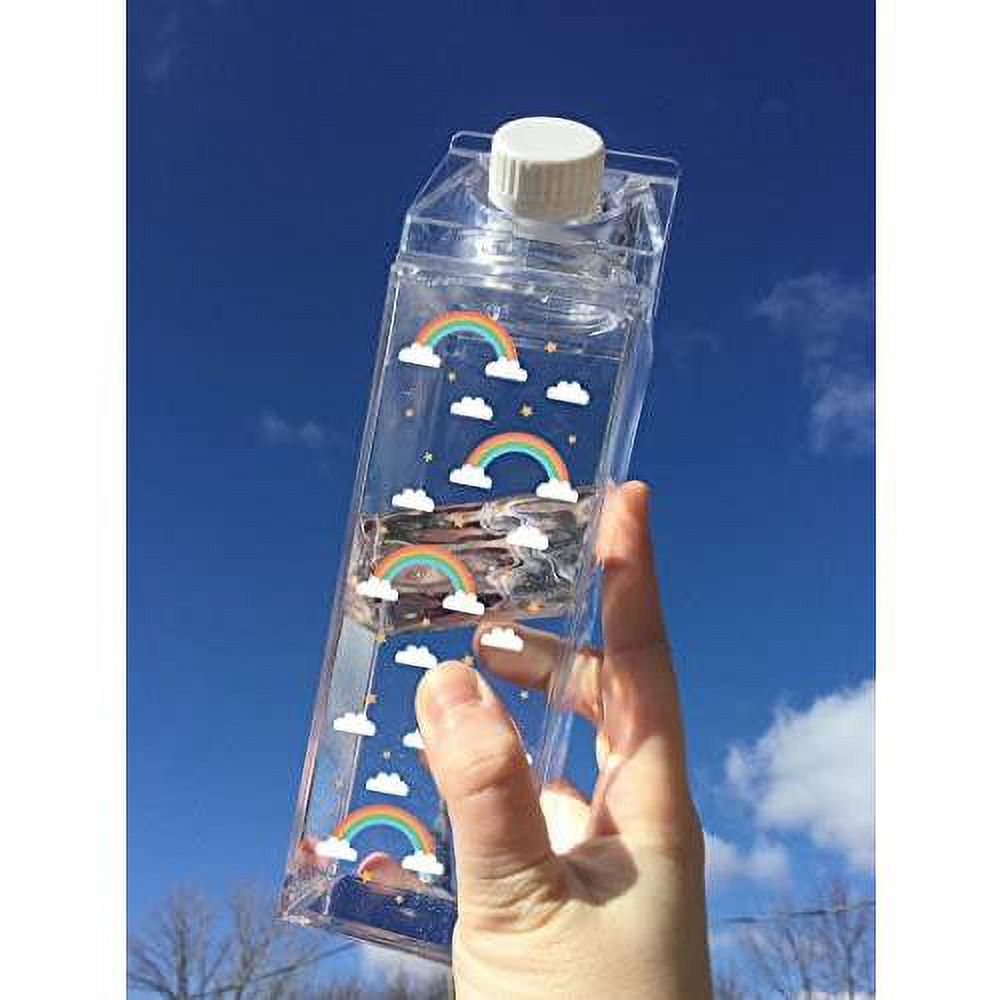 rainbow pattern milk carton water bottle 500ml 16.9oz clear F836