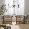 Beige and Dark Brown Fabric Chesterfield Club Chairs, Set of 2 H409939