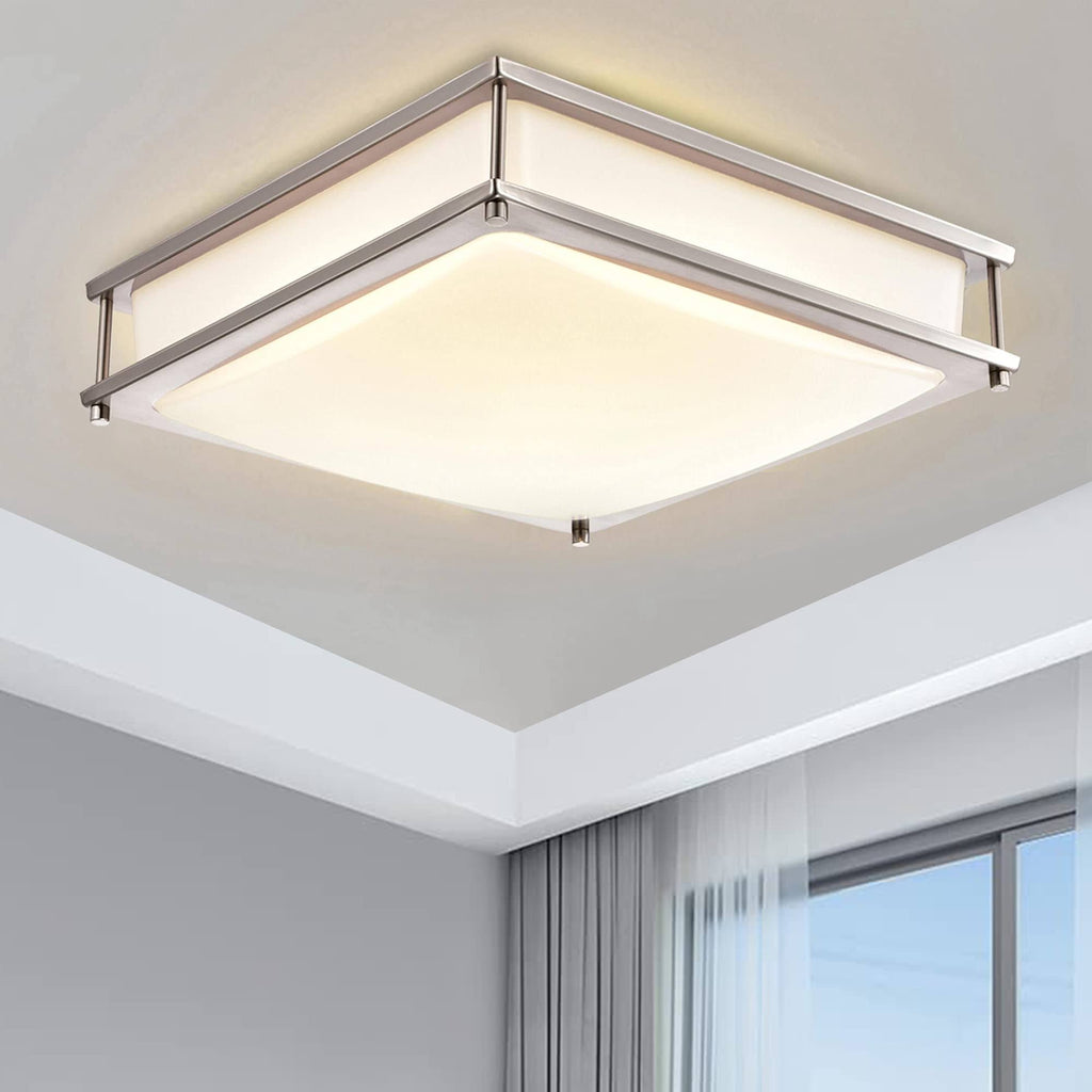 12-Inch LED Ceiling Light Fixture, Brushed Nickel Flush Mount Square Light Z40896
