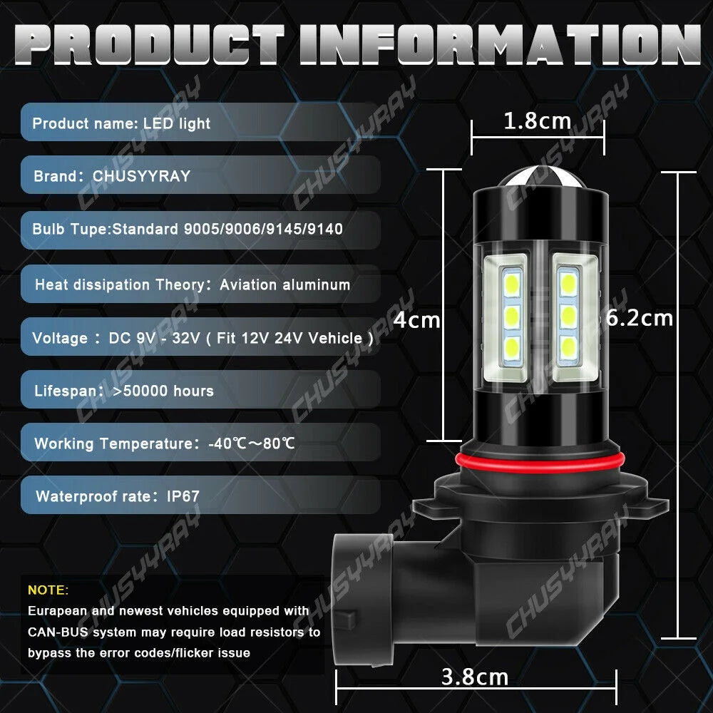 LED Headlight + Fog Light Bulbs Kit 4X C35968