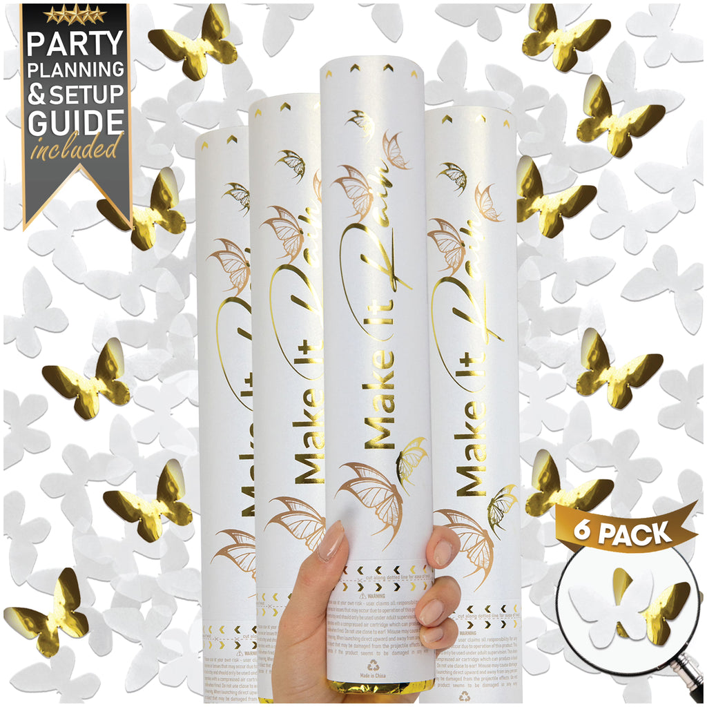 White Butterfly Confetti Cannons 6 Pk G4824