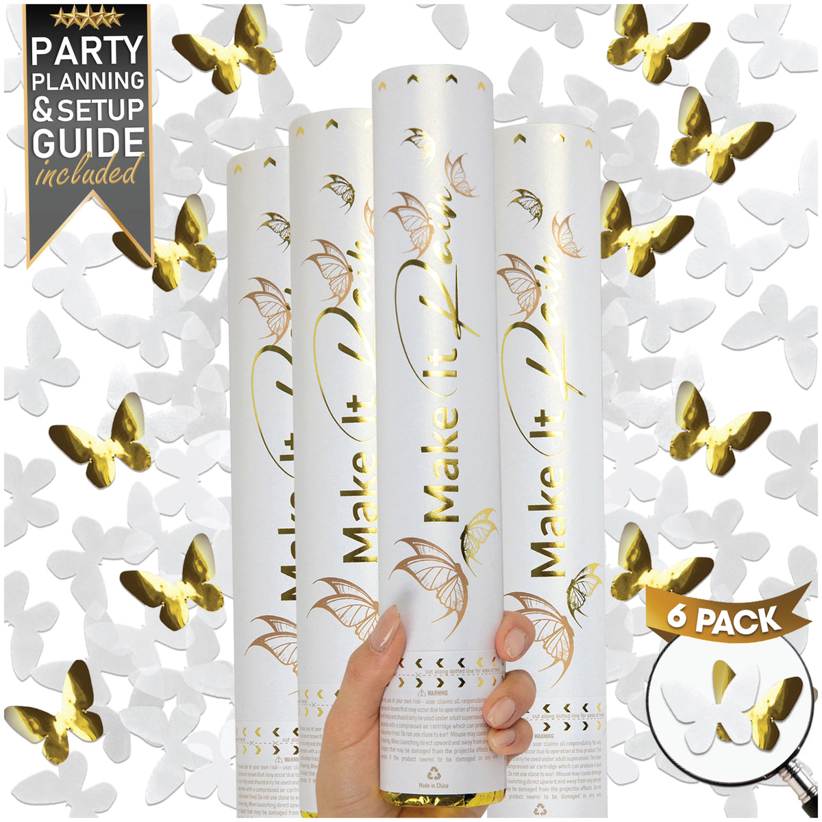 White Butterfly Confetti Cannons 6 Pk G4824