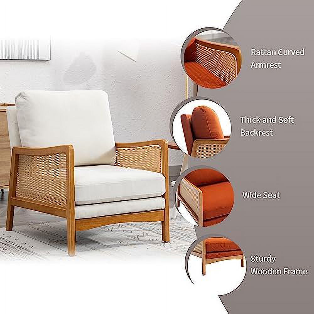 Beige Velvet Upholstered Accent Chair with Rattan Armrest S83765