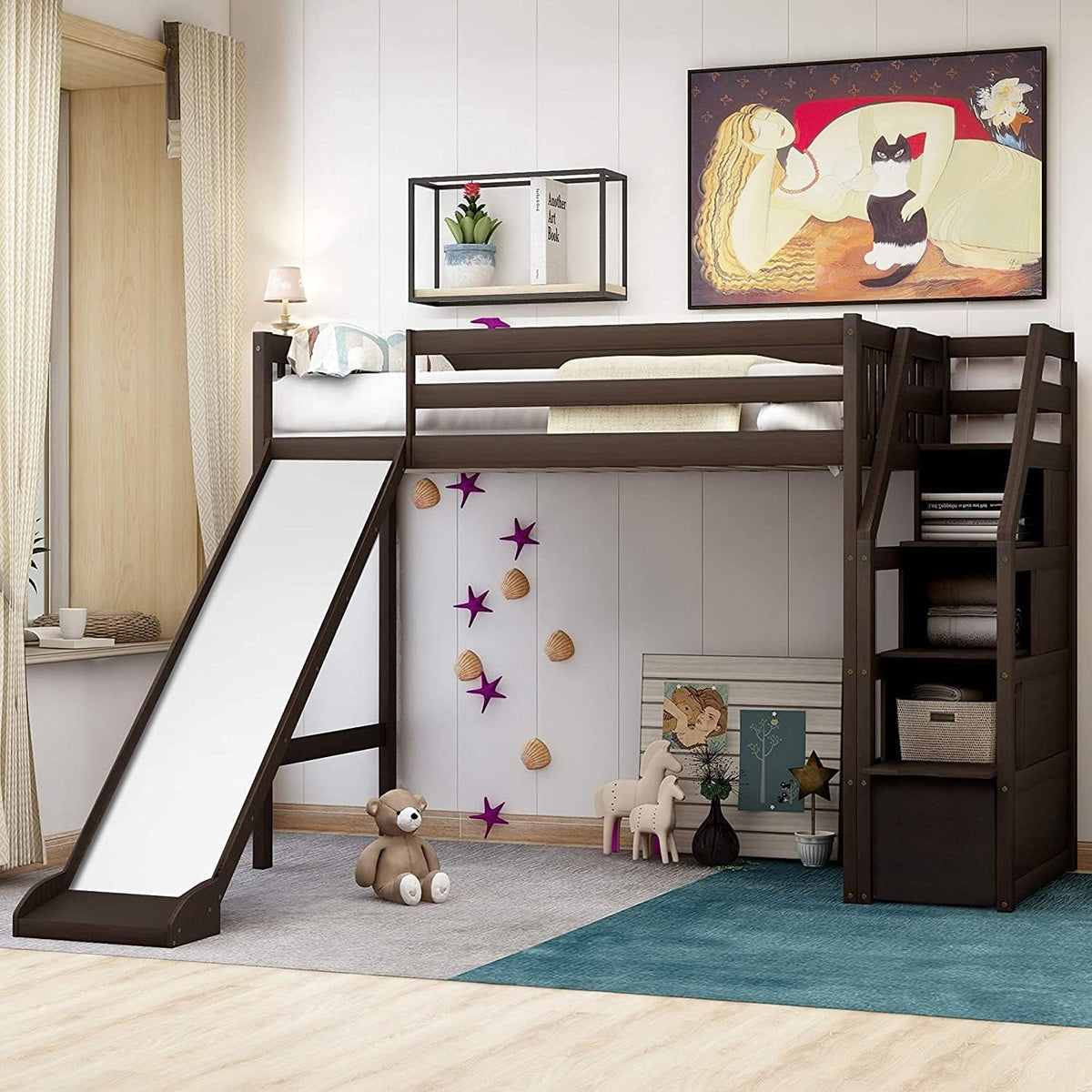 Twin Over Full Bunk Bed with Safety Guardrails & Ladder, Gray B8132