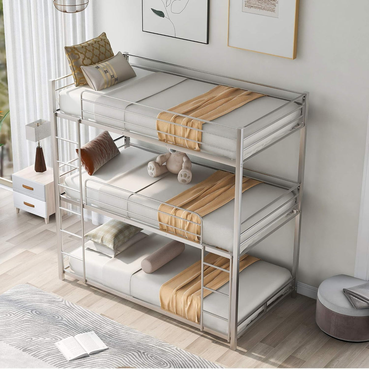 Twin Over Full Bunk Bed with Safety Guardrails & Ladder, Gray B8132