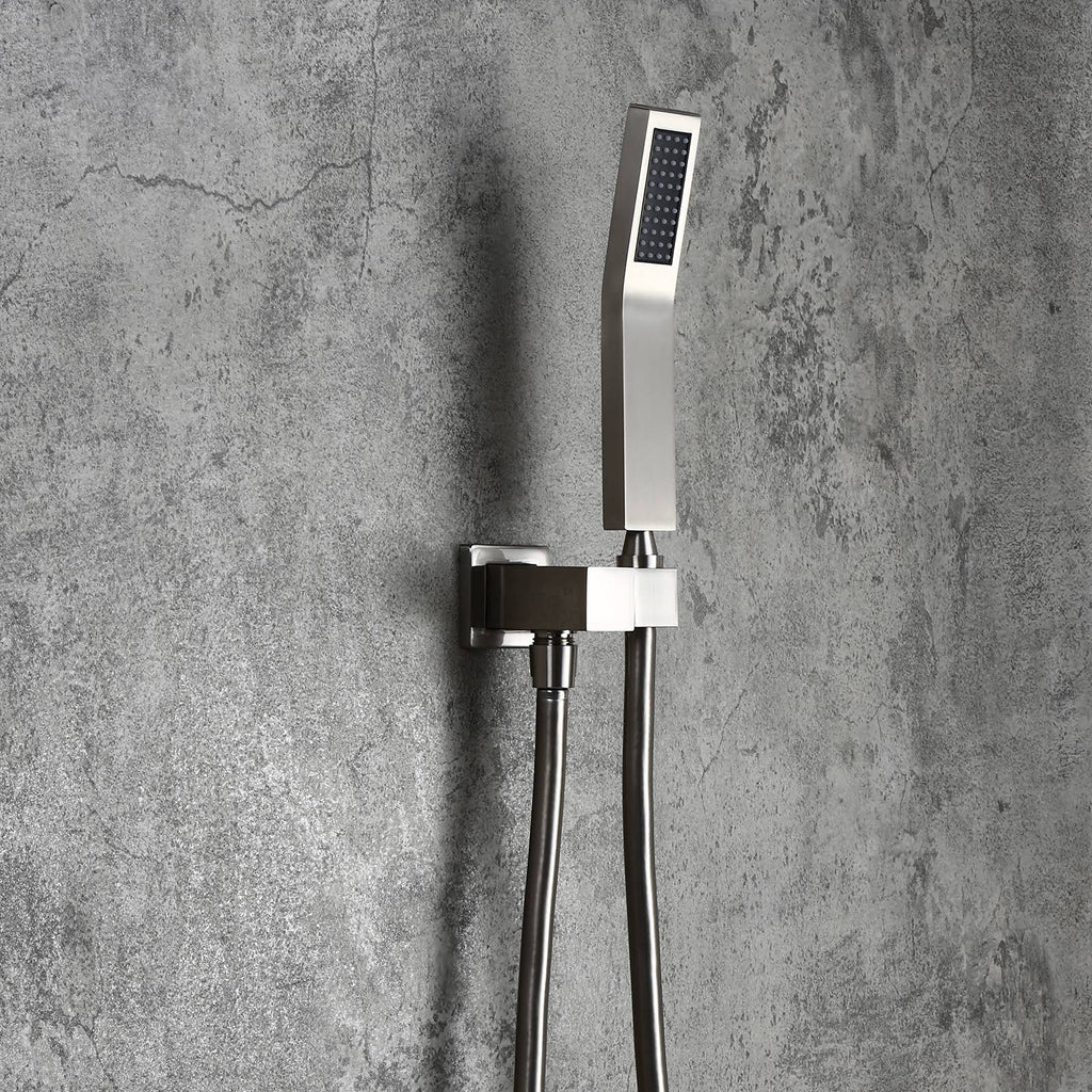 Brushed Nickel 10x22 Shower Set Rainfall Shower Head Handheld Spray E567967