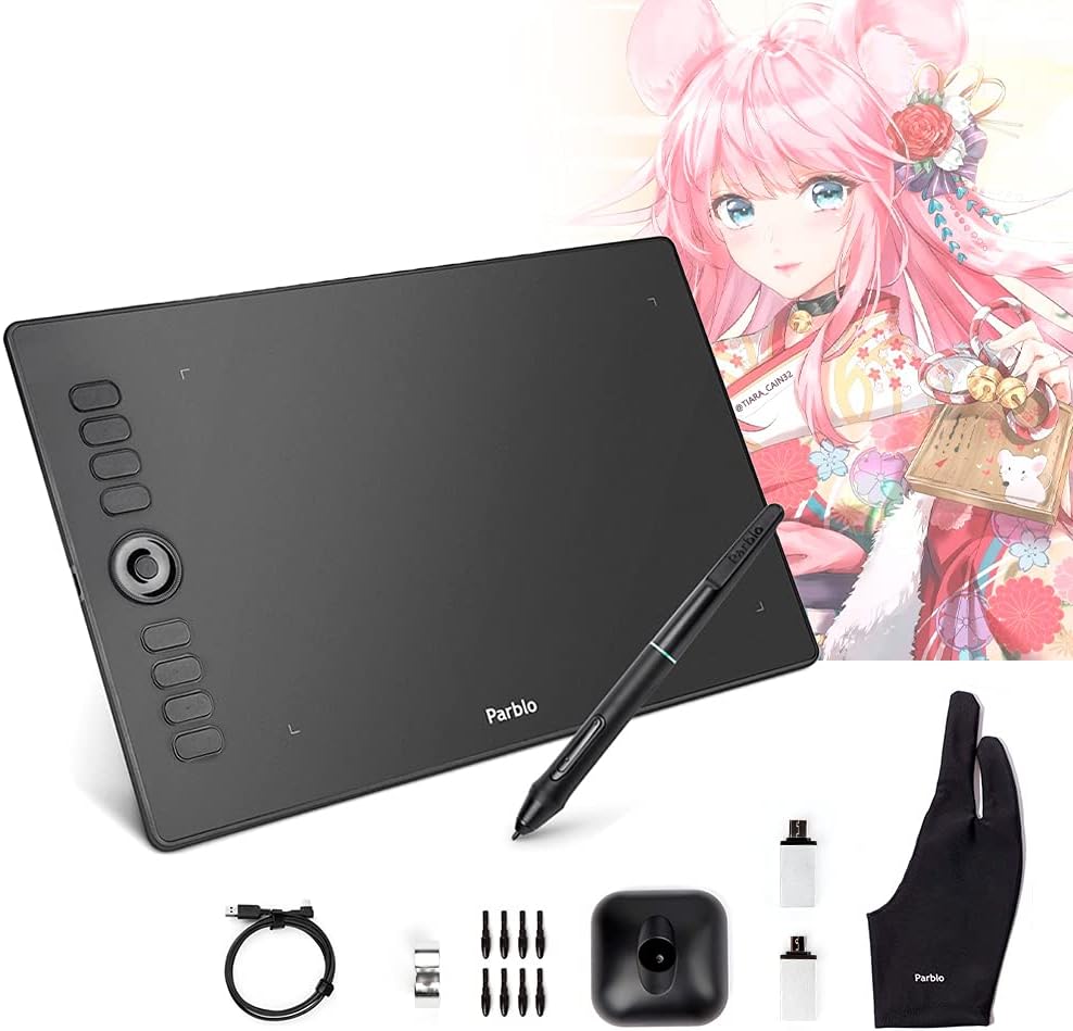 8192 Levels Battery-Free Stylus Graphics Drawing Tablet with 8 Express Keys O1379