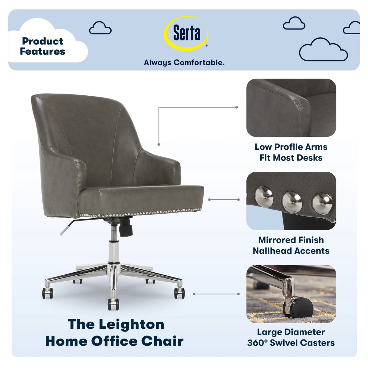 Gray Bonded Leather Desk Office Chair X47217