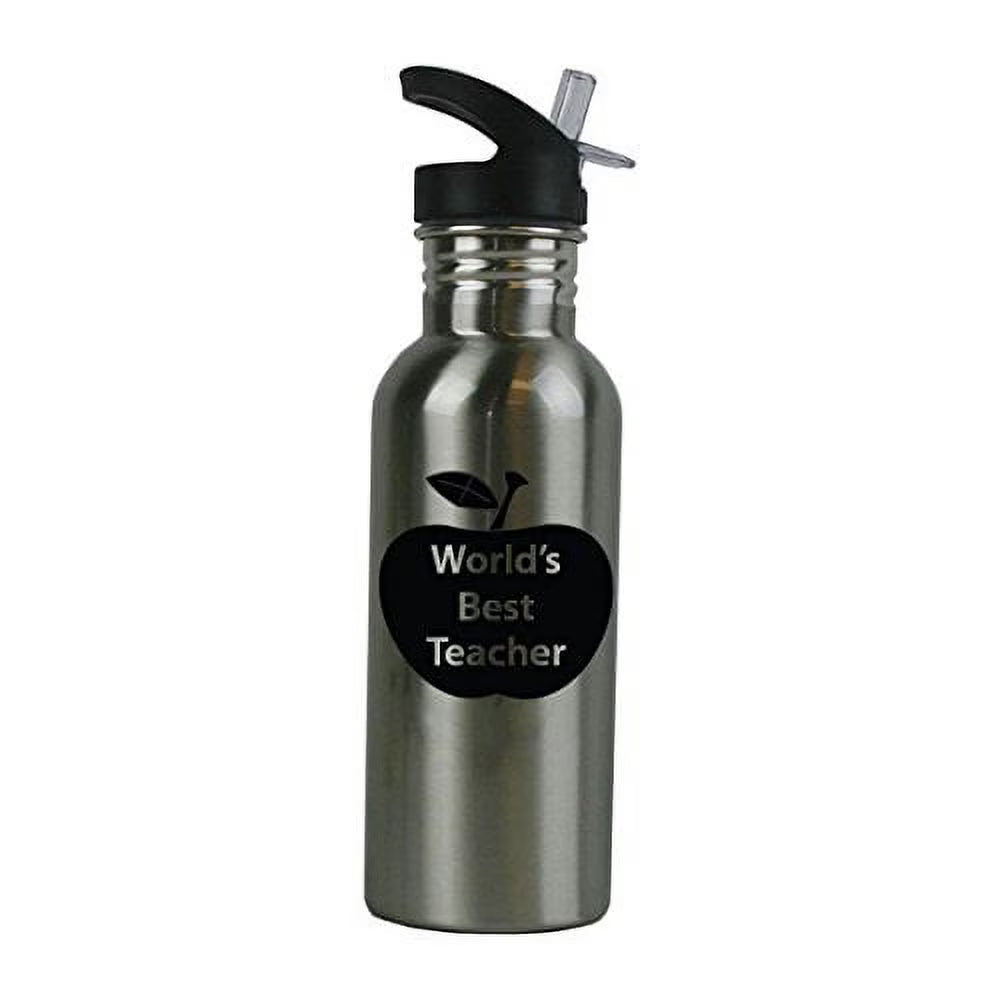 Stainless Steel Silver 20 Oz Water Bottle with Sport Top, Straw D780608