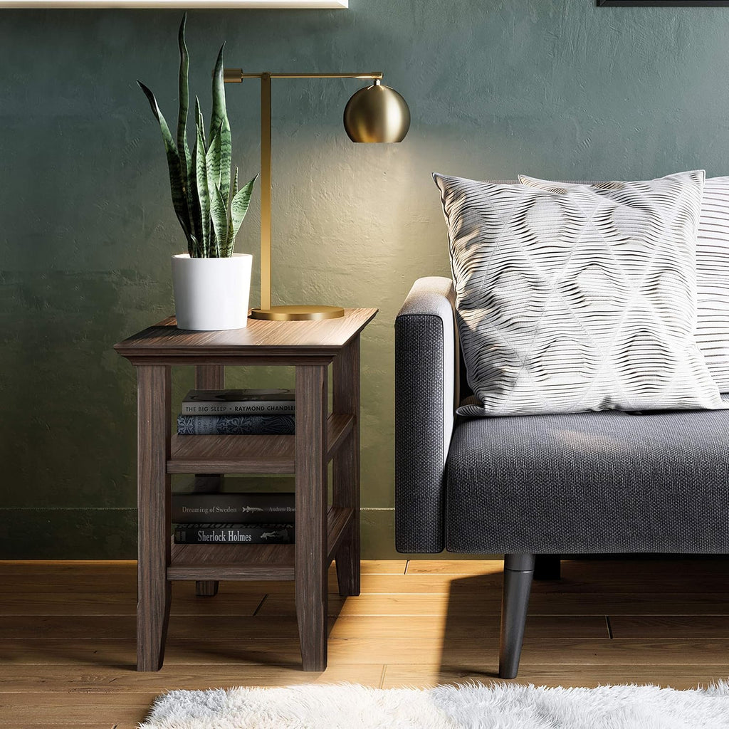 Black Solid Wood Narrow Side Table with 2 Shelves S89199