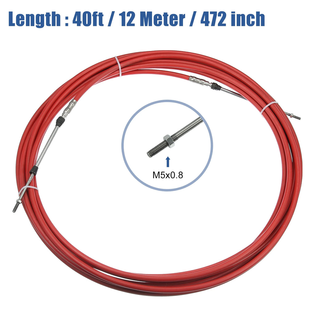 40ft 472 Inch Marine Throttle Shift Remote Control Box Cable for Yamaha Outboard Engine Boat Red L365