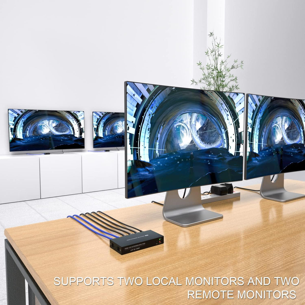 HDMI Extender Splitter 1x2 1080P@60Hz Over Cat 5E/6/7 Ethernet Cable 50m Pack of 2 W233456