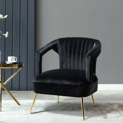 Black Velvet Barrel Chair with Tufted Design J54397