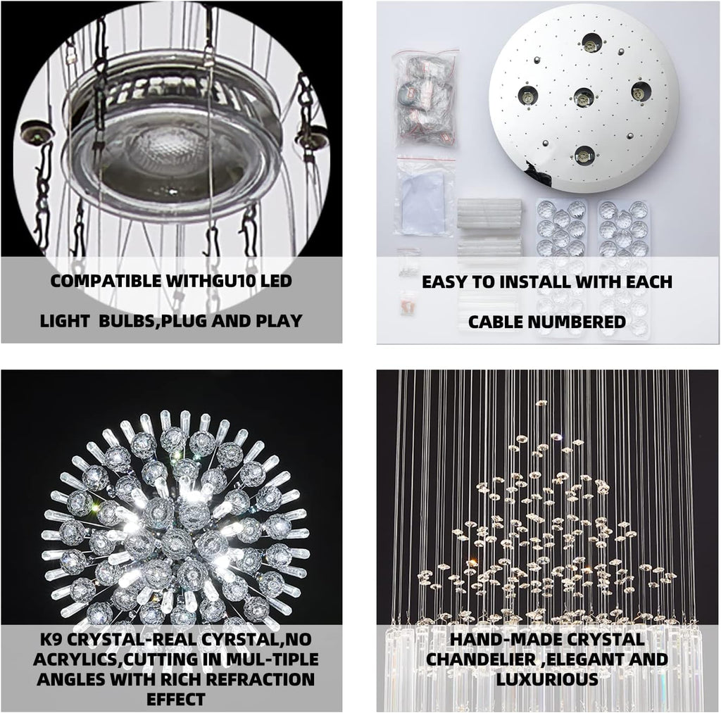 Crystal Raindrop 5-Lights Flush Mount Chandelier D666