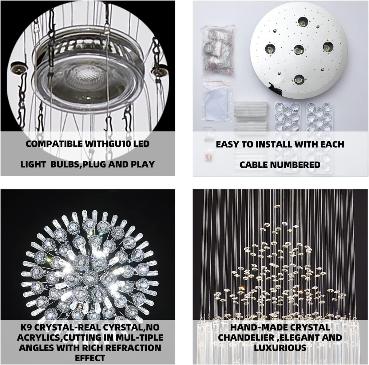 Crystal Raindrop 5-Lights Flush Mount Chandelier D666