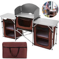 Aluminum Folding Camping Kitchen Table with Windscreen and Storage Organiser Z335