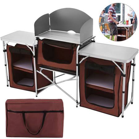 Aluminum Folding Camping Kitchen Table with Windscreen and Storage Organiser Z335