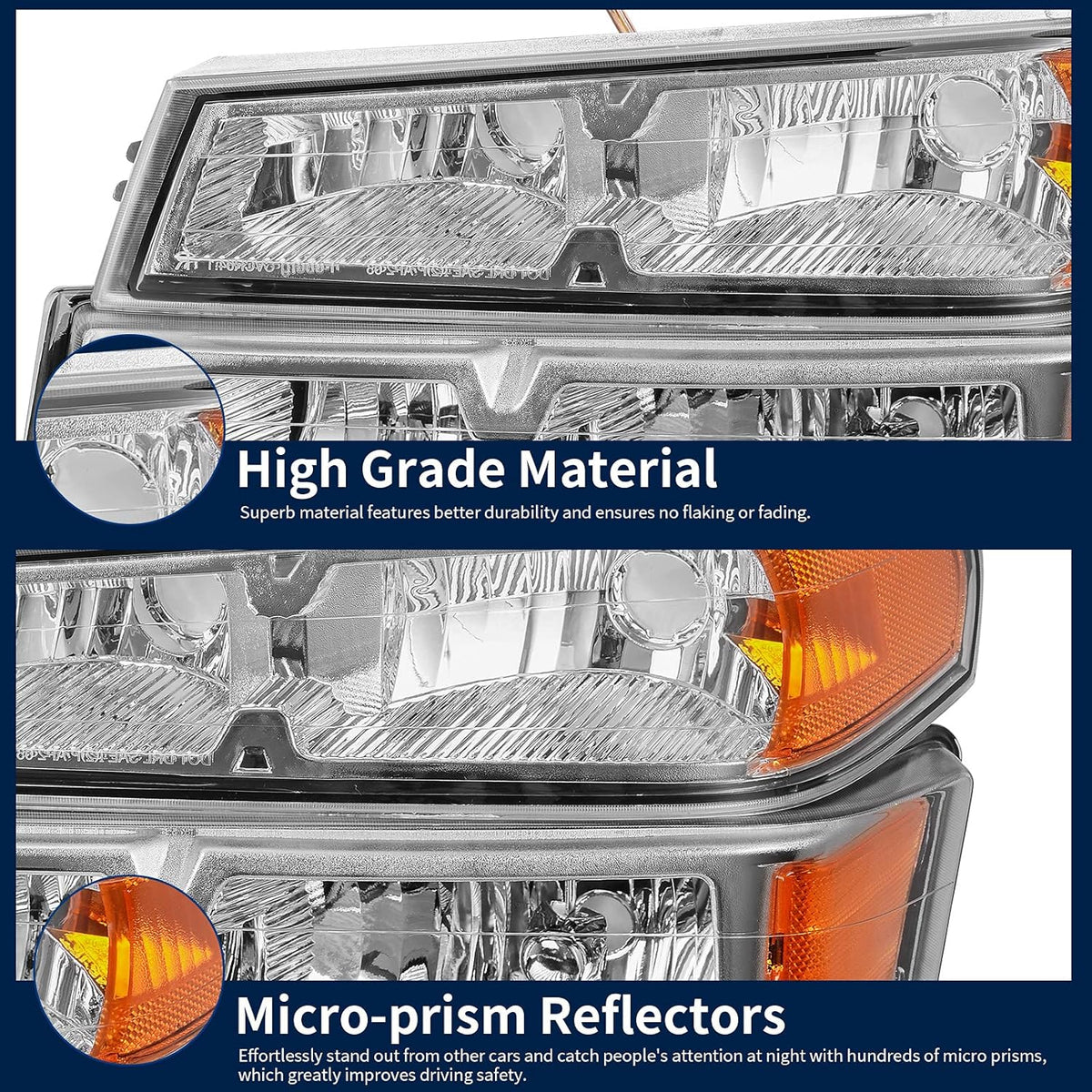 Chrome Housing Headlight Assembly with Amber Reflector and Bumper Lights U528