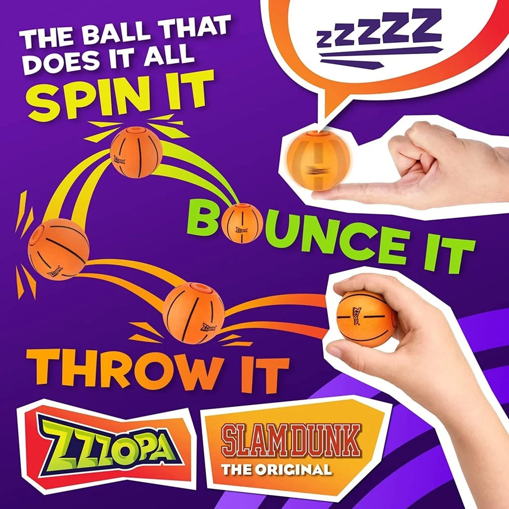 SlamDunk Fidget Stress Ball Mini Basketball Spin Bounce Throw Toy Z77479