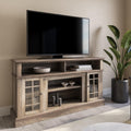 Rustic Wood TV Stand with Open Storage Shelves and Cabinets P38896