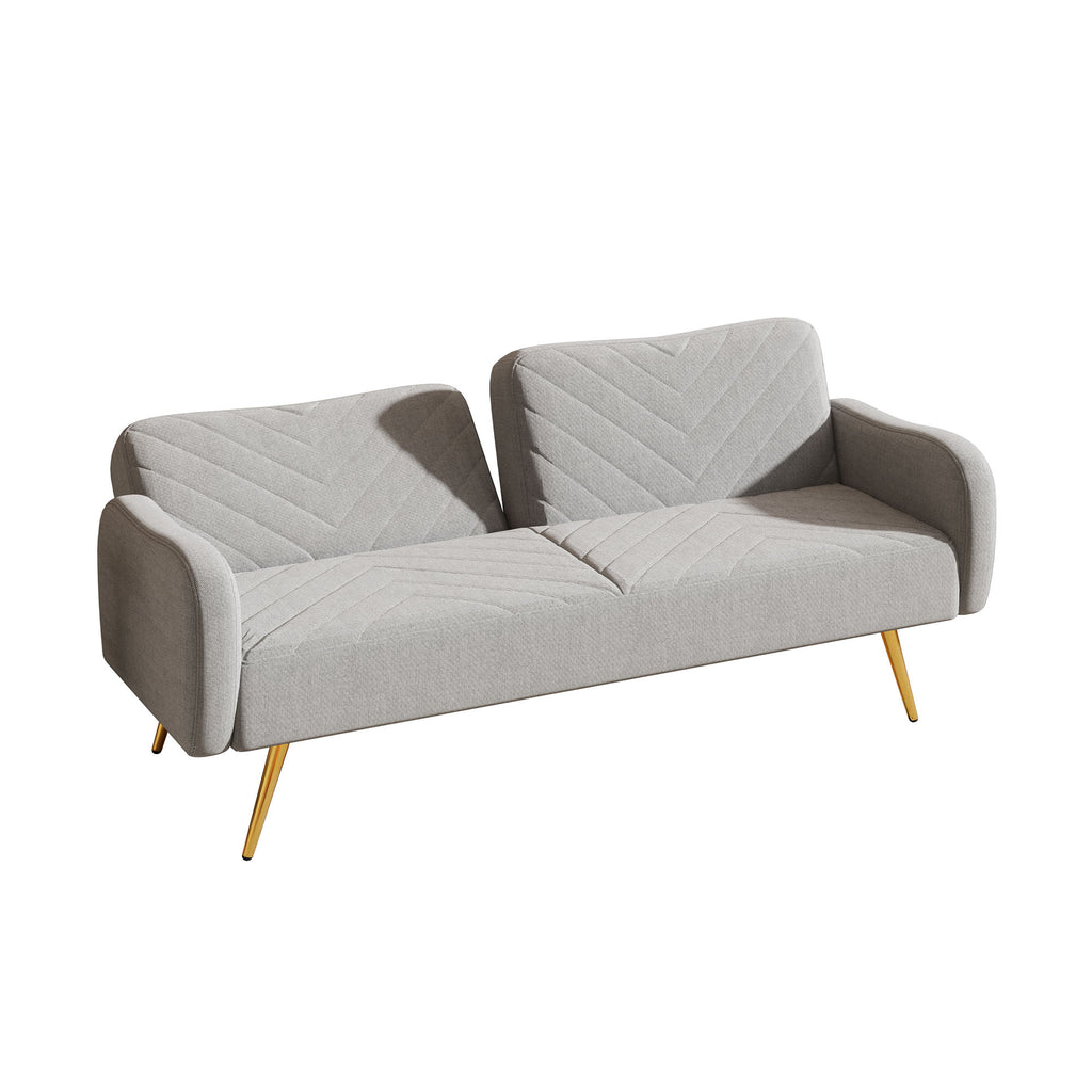Grey Linen Upholstered Futon Sofa Bed with Two Pillows L56608