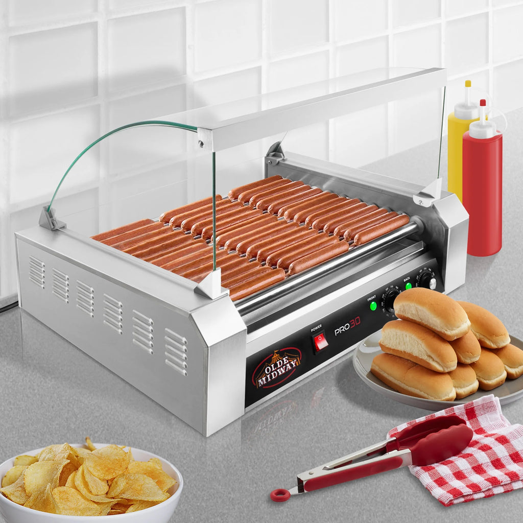 30 Hot Dog 11 Roller Grill Cooker Machine 1200-Watt With Cover A95736