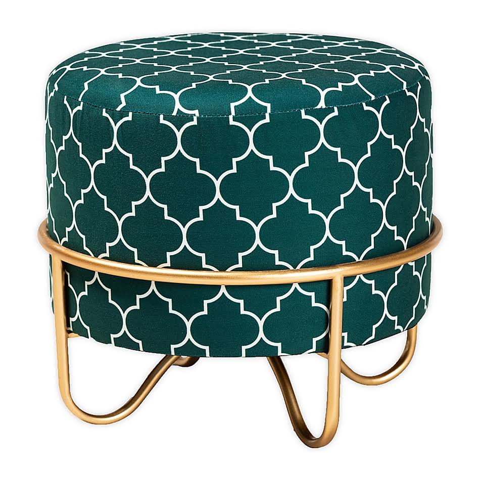 Velvet Ottoman in Green Multi T544338