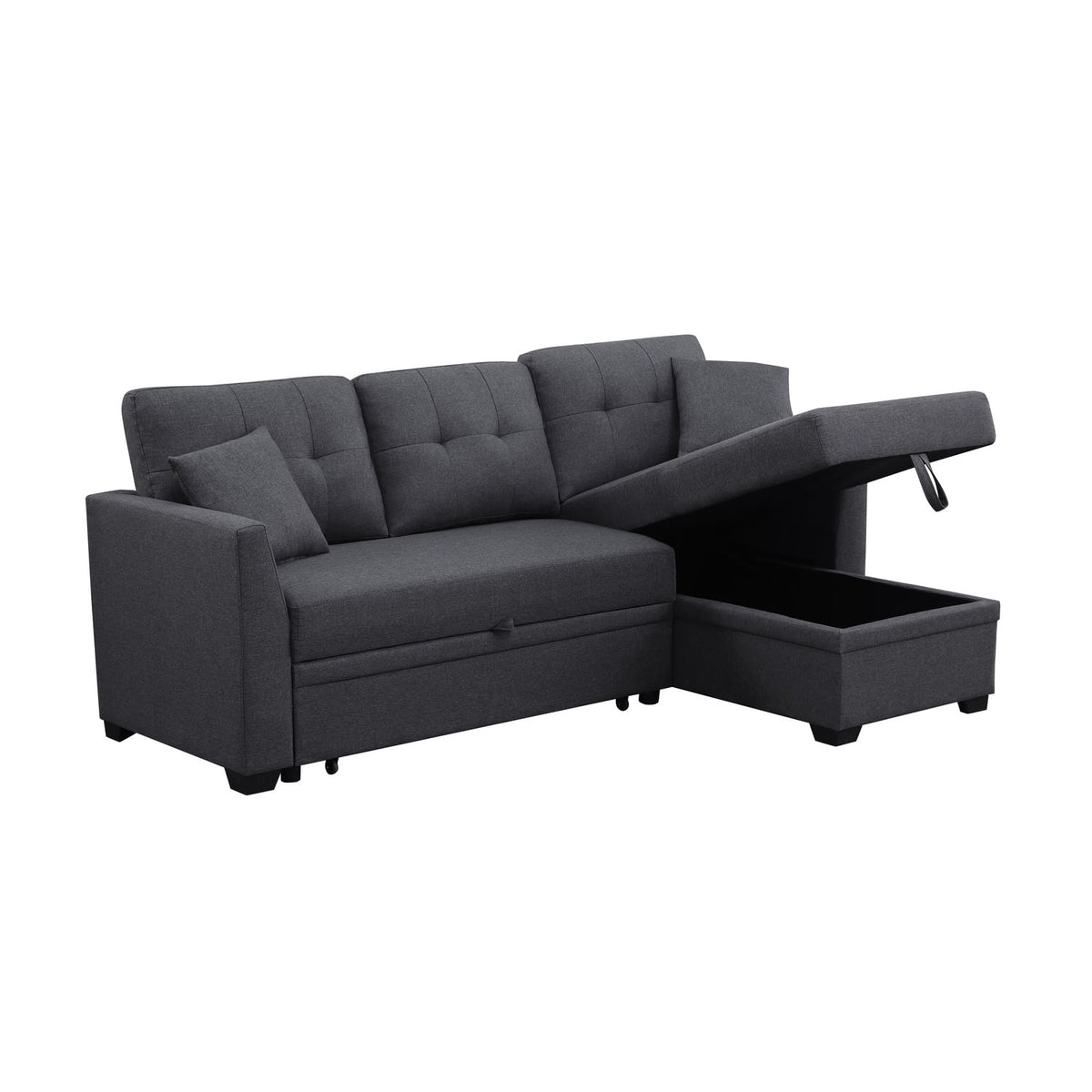 Dark Gray Sleeper Sofa with Chaise Storage I64102