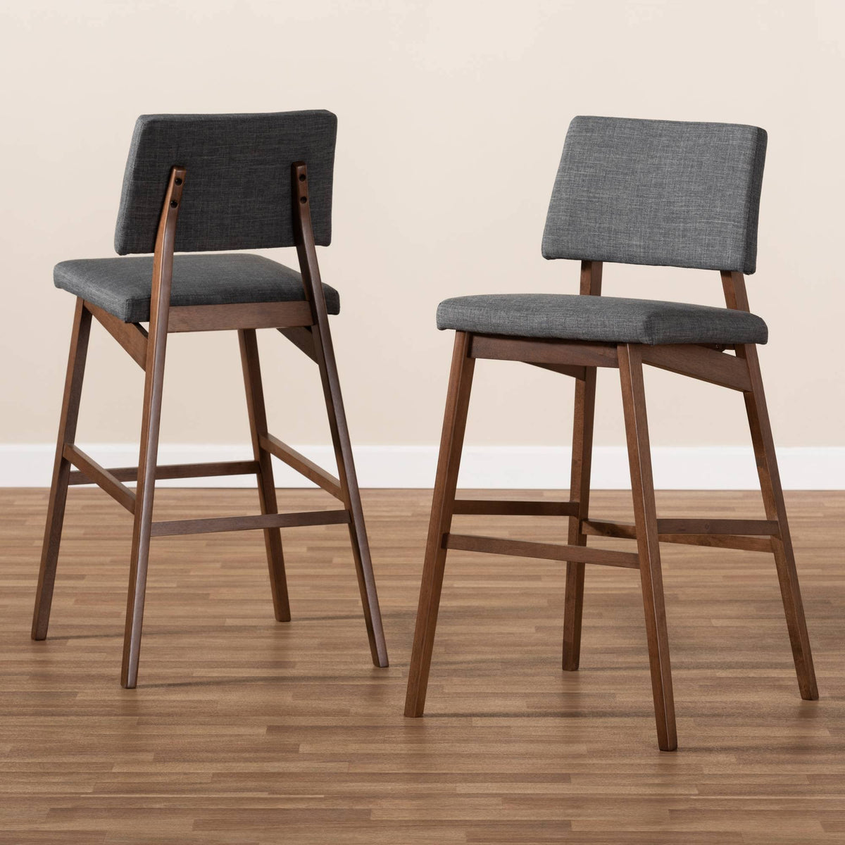 Dark Gray and Walnut Bar Stool Set of 2 P421583